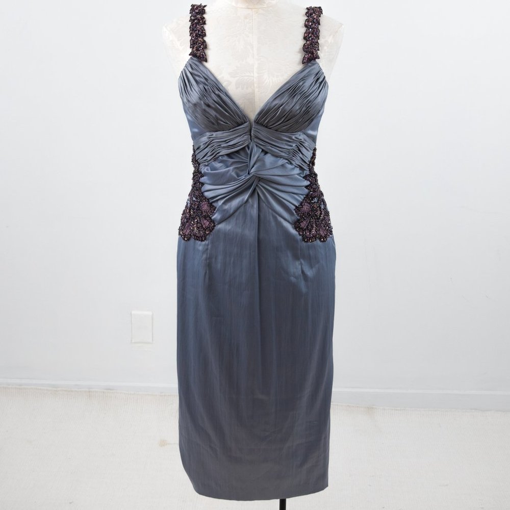 Vintage 90s M Ruched Satin Cocktail Midi Dress